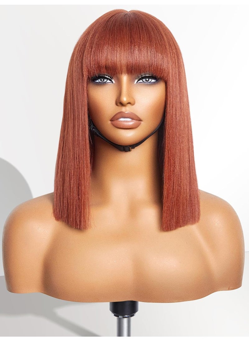 LUVME HAIR - LUVME HAIR 12 Inch Reddish Brown Light Yaki Straight Human Hair Bob Wig With Bangs - Image 1