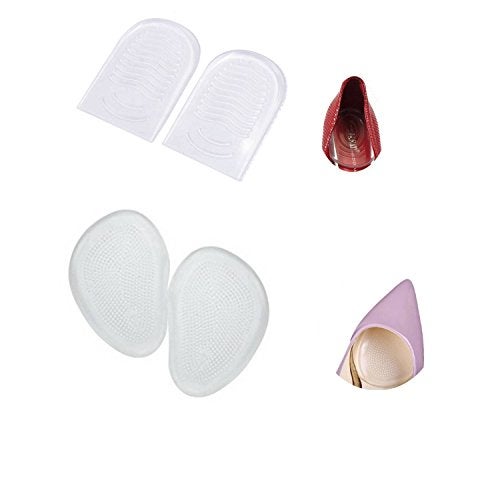 Lify Transparent Silicone Self Adhesive Clear Heel pad (1Pair) & Clear Ball of Foot Cushion (1Pair) Gel Insole for High Heel - Anti Slip Design - 2 Pair Set - Image 1