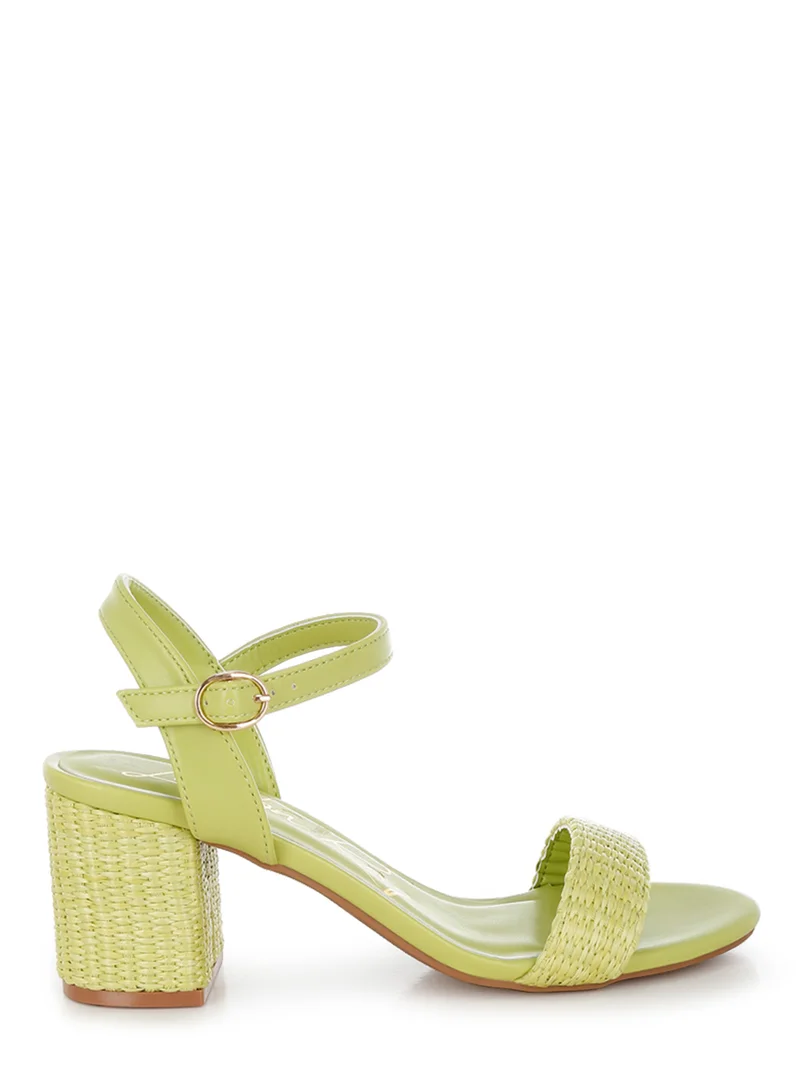 London Rag Raffia Pin Buckle Block Heels in Green