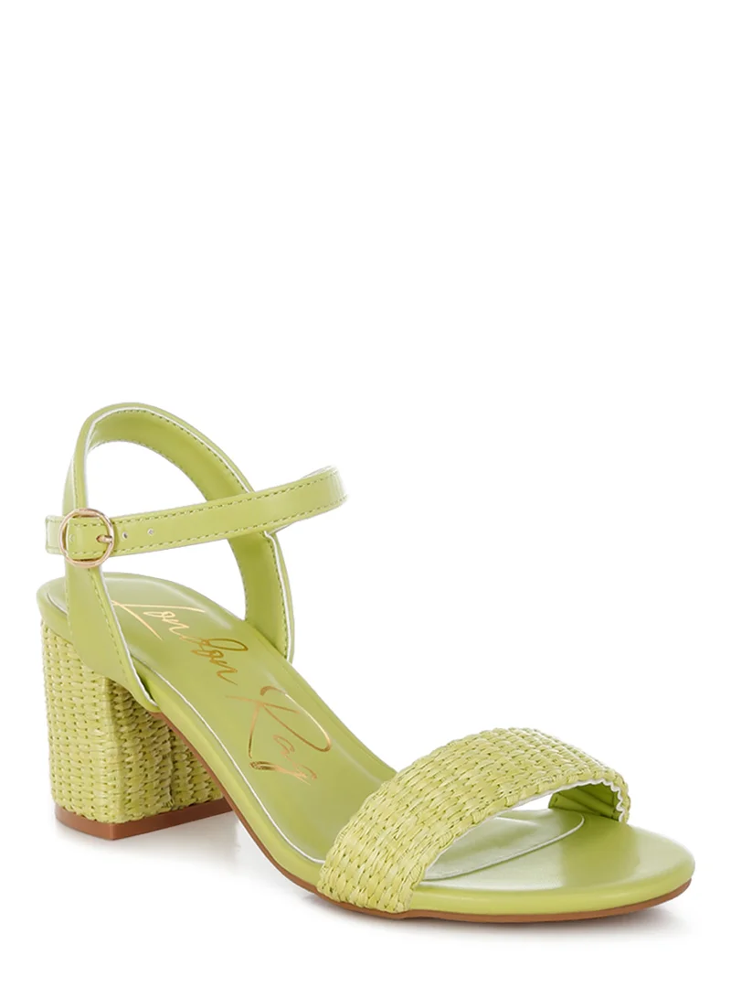 London Rag Raffia Pin Buckle Block Heels in Green
