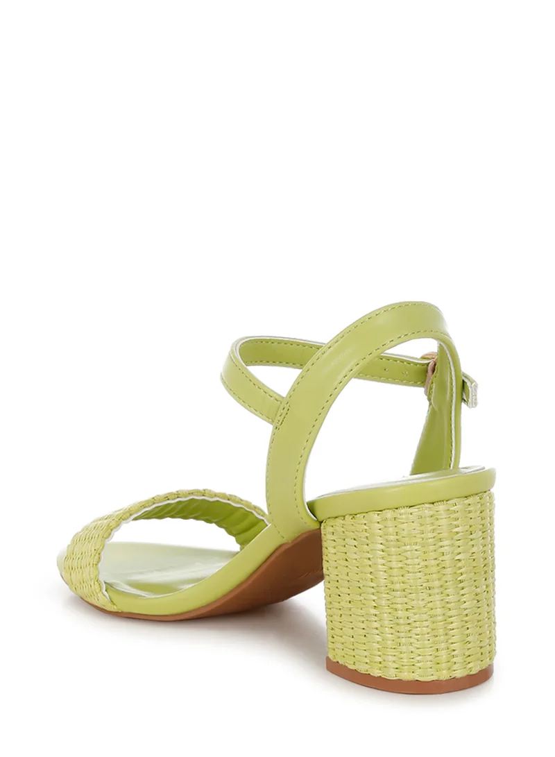 London Rag Raffia Pin Buckle Block Heels in Green