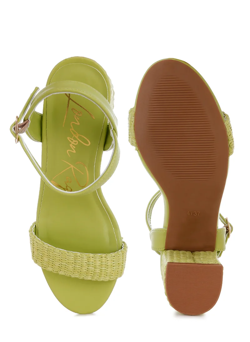 London Rag Raffia Pin Buckle Block Heels in Green