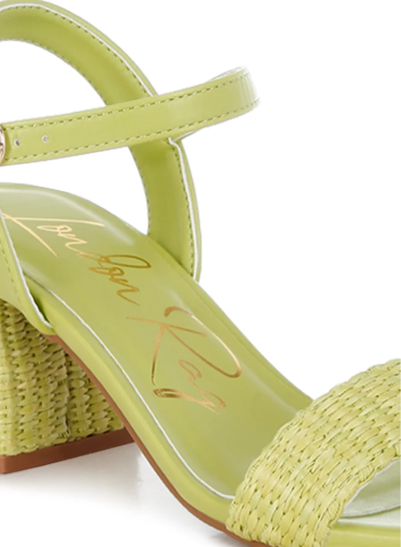 London Rag Raffia Pin Buckle Block Heels in Green