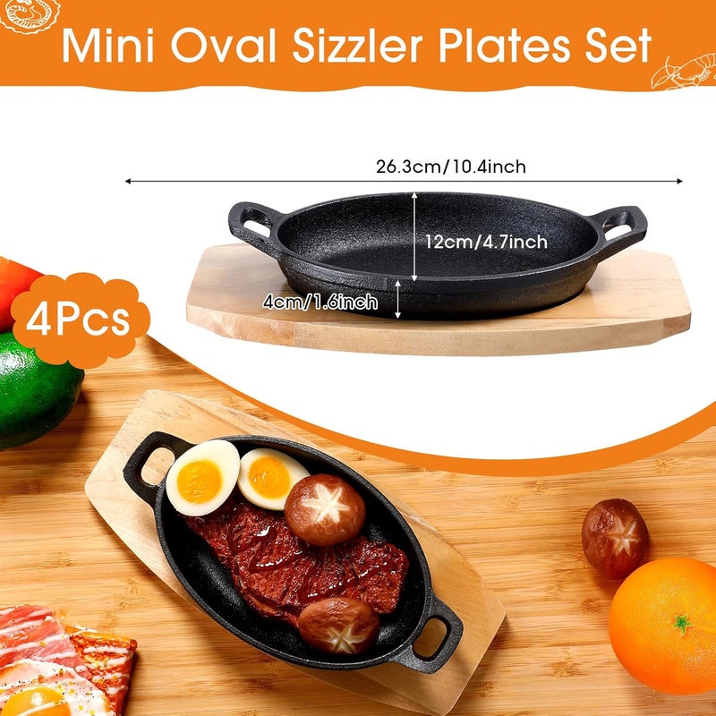 Mifoci 2 Sets Mini Cast Iron Skillet with Wooden Base  Fajita Plates Bakers Skillet  Matte Black Small Cast Iron Pan for Kitchen Restaurant Barbecue Dinner 87 x 47 x 16 Inches - Image 2