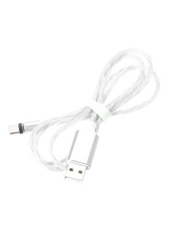 نيبمينينت كابل شحن بتصميم 3 في 1 لمزامنة البيانات مزود بإضاءة LED بمنفذ Lightning وMicro USB وType-C l بسدادة الوقاية من الغبار فضي/أبيض 