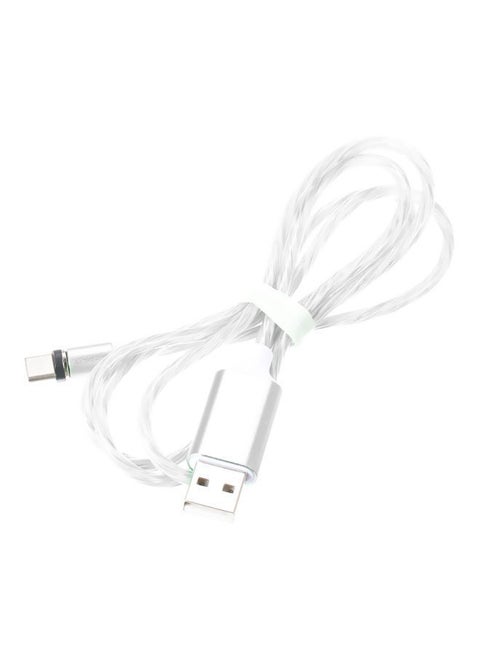 3-In-1 Lightning Micro USB Type-C LED Data Sync Charging Cable With Dust Plug Silver/White
