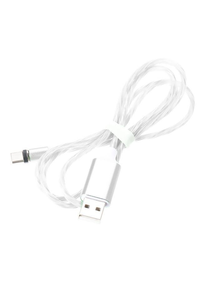 NIBEMINENT 3-In-1 Lightning Micro USB Type-C LED Data Sync Charging Cable With Dust Plug Silver/White 