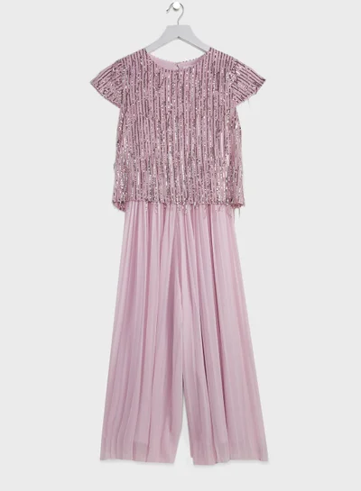 MANGO Kids Pleated Sequin Jumpsuit