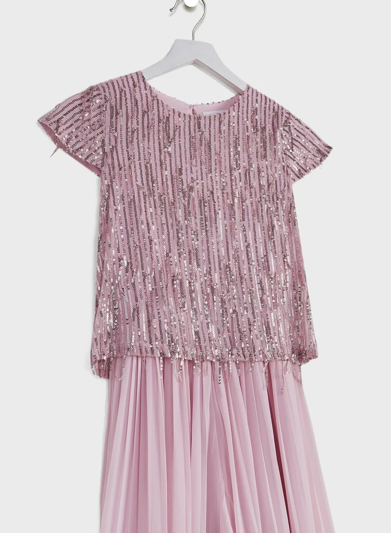 MANGO Kids Pleated Sequin Jumpsuit