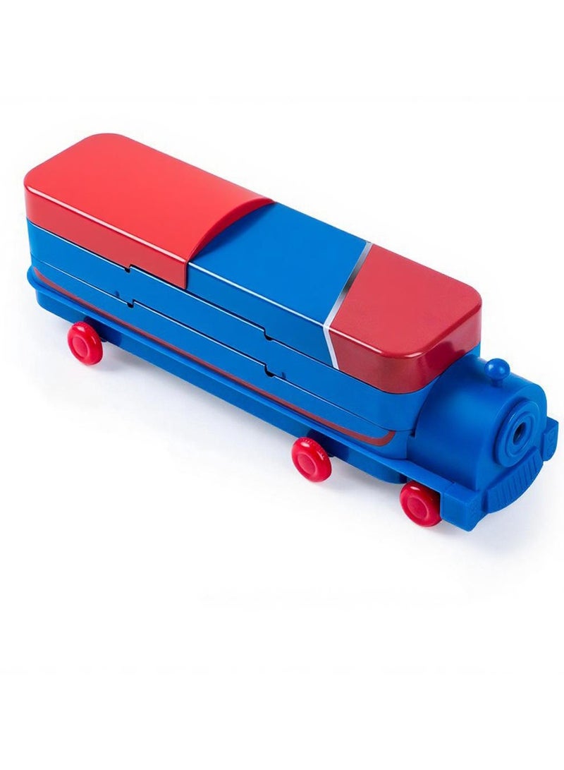 مقلمة أطفال بتصميم قطار ثلاثي الأبعاد بالأحمر والأسود - مع مبراة مدمجة وأنماط شبكة عنكبوتية، هدية مميزة للمدرسة وأعياد الميلاد للأولاد 5-12 سنة