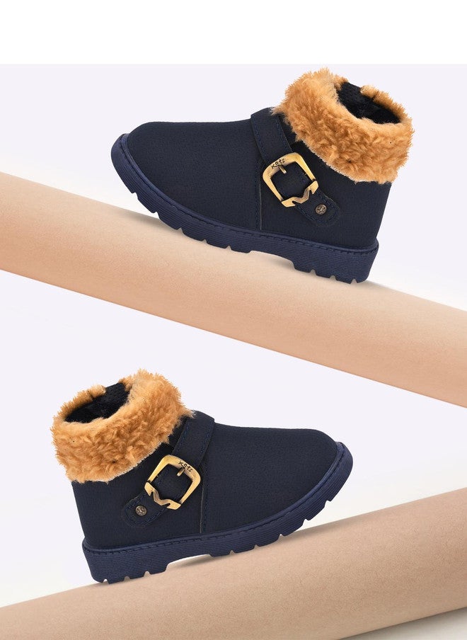 KATS Kids-Unisex Blue Solid Faux Fur Trim Mid-Top Boots - Image 1