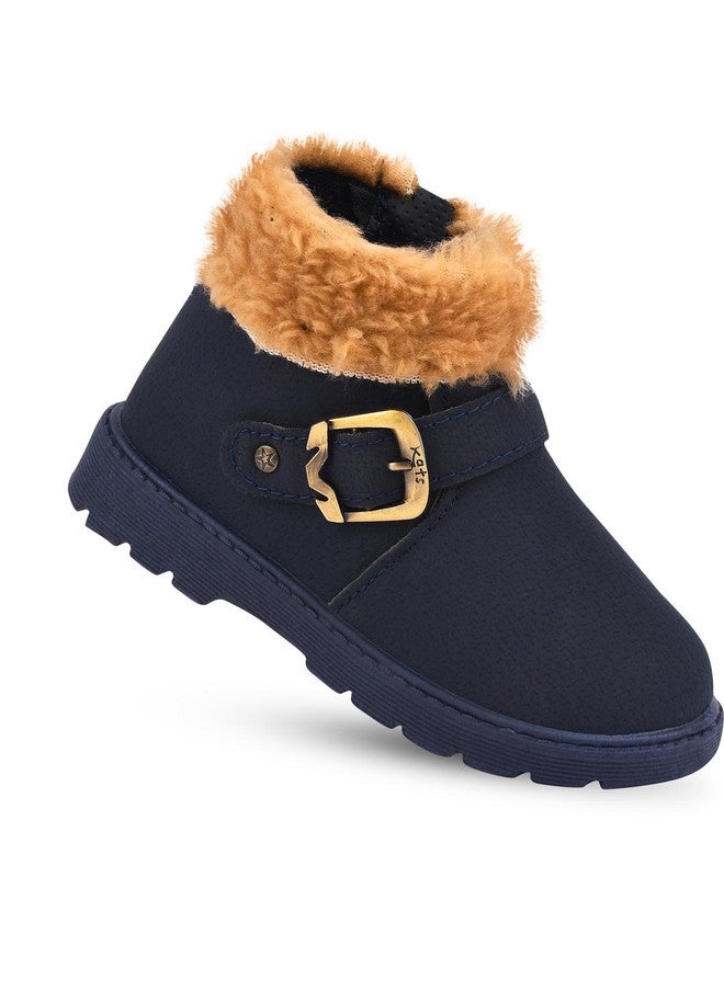 KATS Kids-Unisex Blue Solid Faux Fur Trim Mid-Top Boots - Image 2