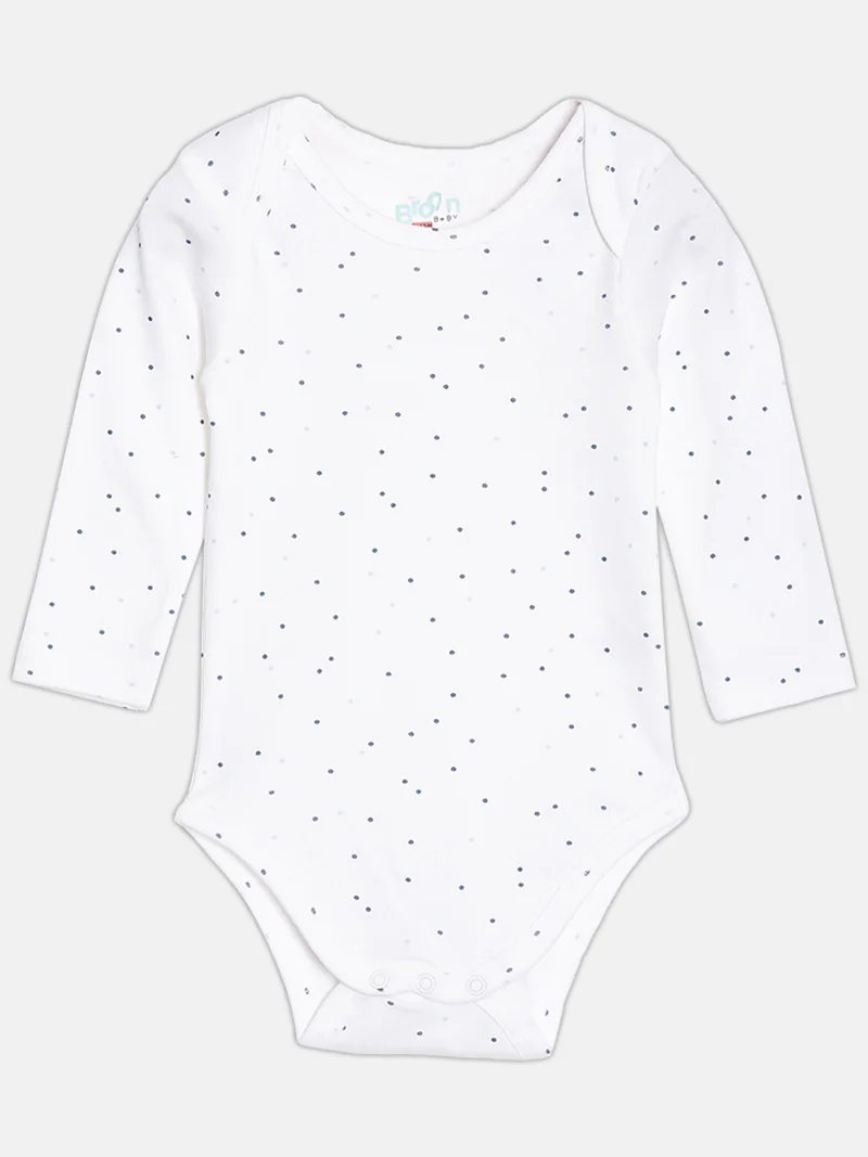 Broon Broon Infant Boys Navy Blue and White Printed Organic Cotton Full Sleeve Bodysuit