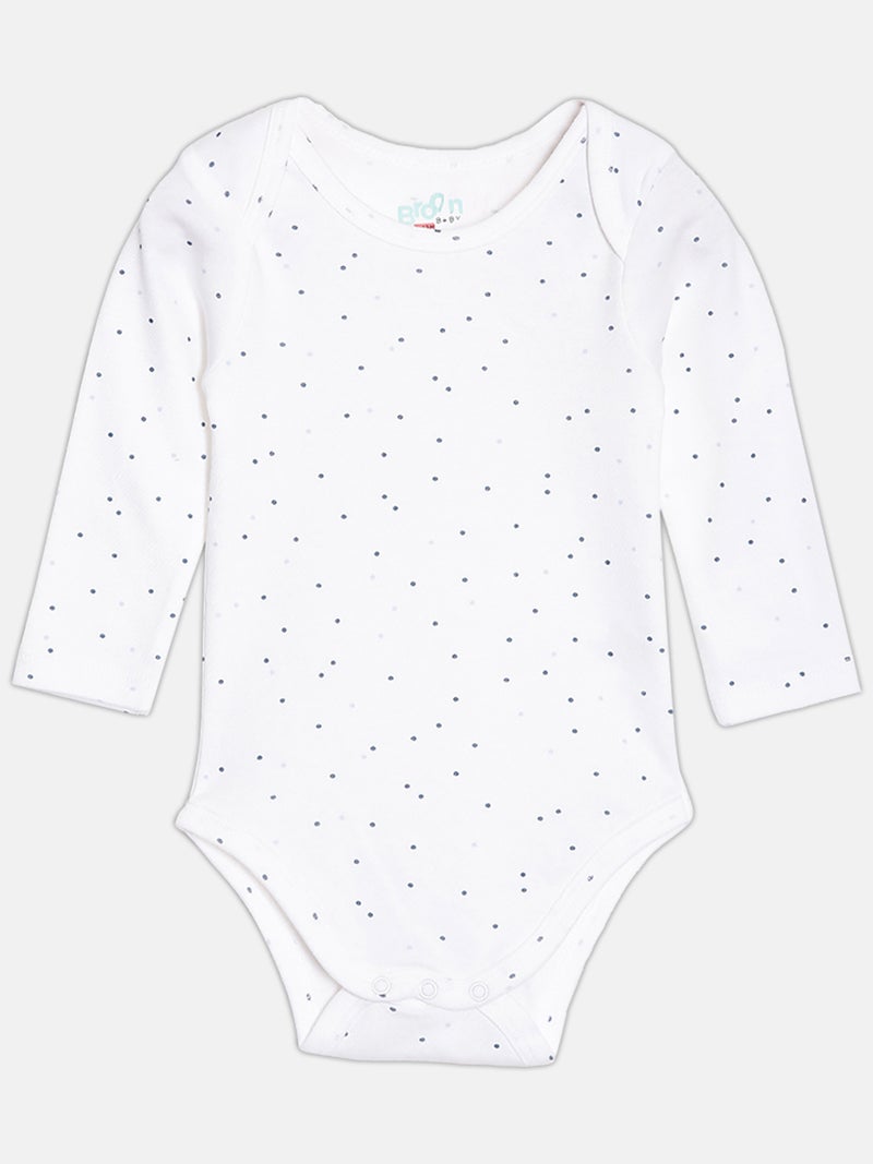 Broon Infant Boys Navy Blue and White Printed Organic Cotton Full Sleeve Bodysuit - Image 3