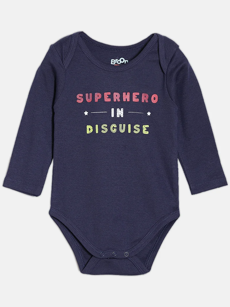Broon Broon Infant Boys Navy Blue and White Printed Organic Cotton Full Sleeve Bodysuit