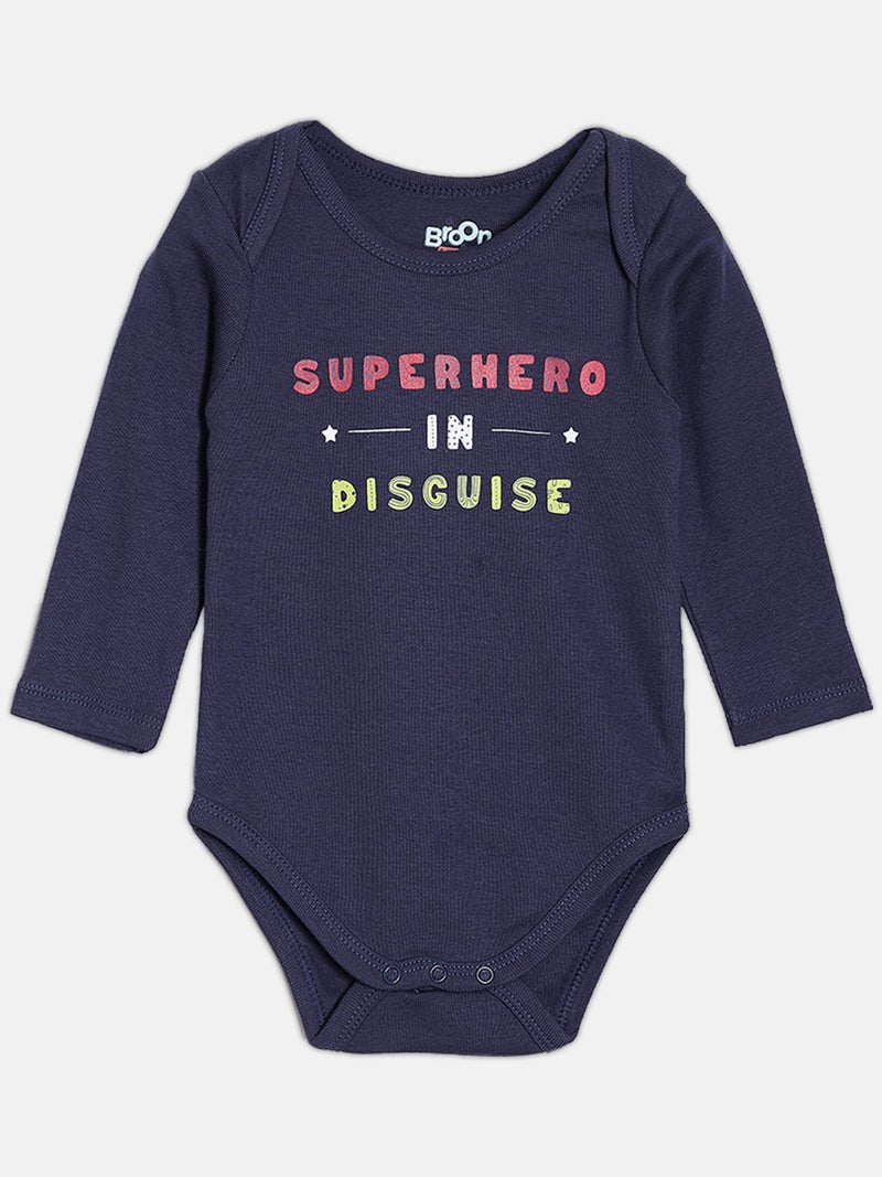 Broon Infant Boys Navy Blue and White Printed Organic Cotton Full Sleeve Bodysuit - Image 2