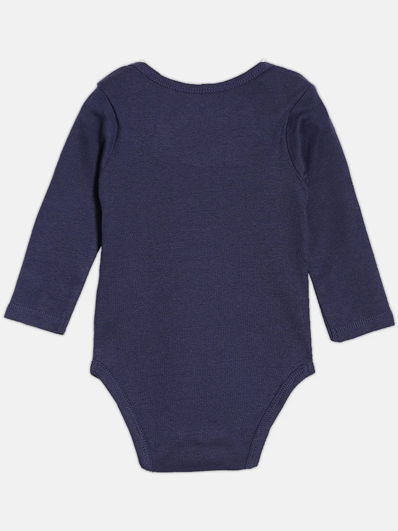 Broon Broon Infant Boys Navy Blue and White Printed Organic Cotton Full Sleeve Bodysuit