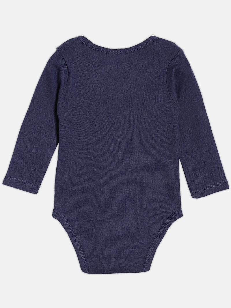 Broon Infant Boys Navy Blue and White Printed Organic Cotton Full Sleeve Bodysuit - Image 5