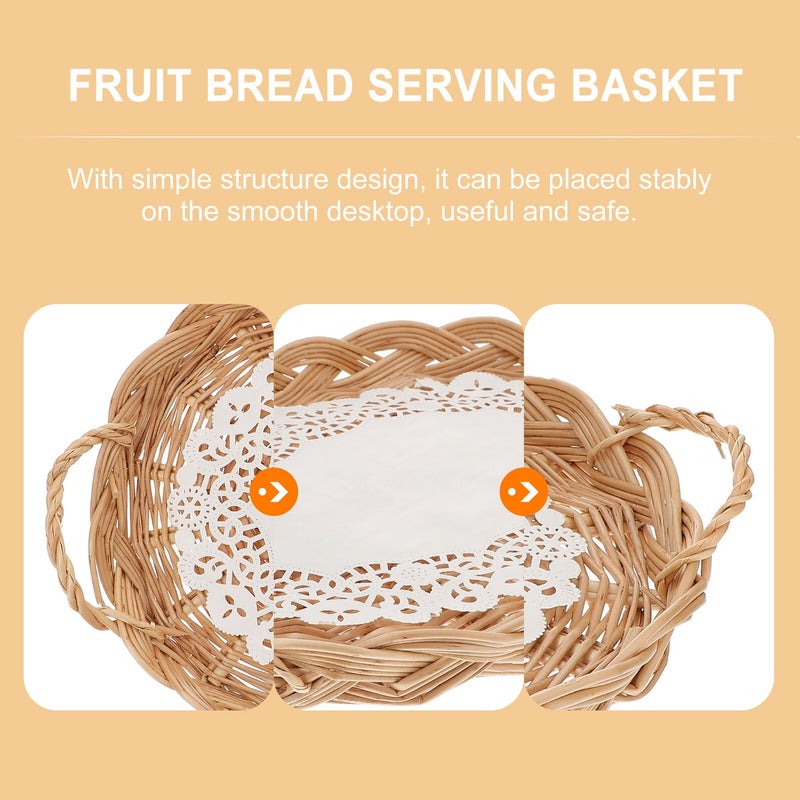 Hand Woven Rattan Oval Basket Natural Color with Handle for Fruit Bread Snack Serving - Image 5