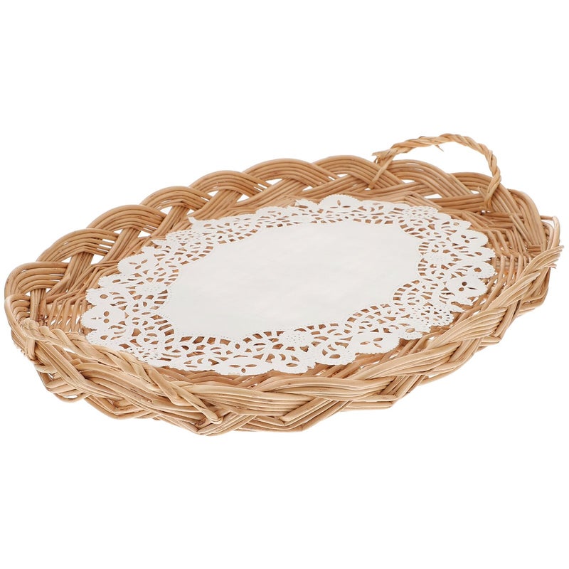 Hand Woven Rattan Oval Basket Natural Color with Handle for Fruit Bread Snack Serving - Image 2