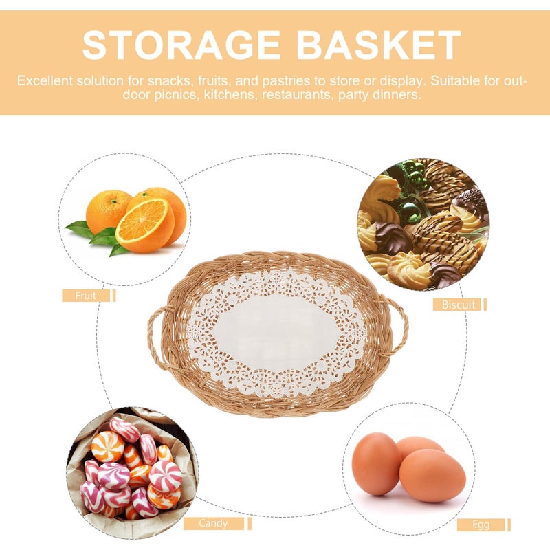 Hand Woven Rattan Oval Basket Natural Color with Handle for Fruit Bread Snack Serving - Image 4