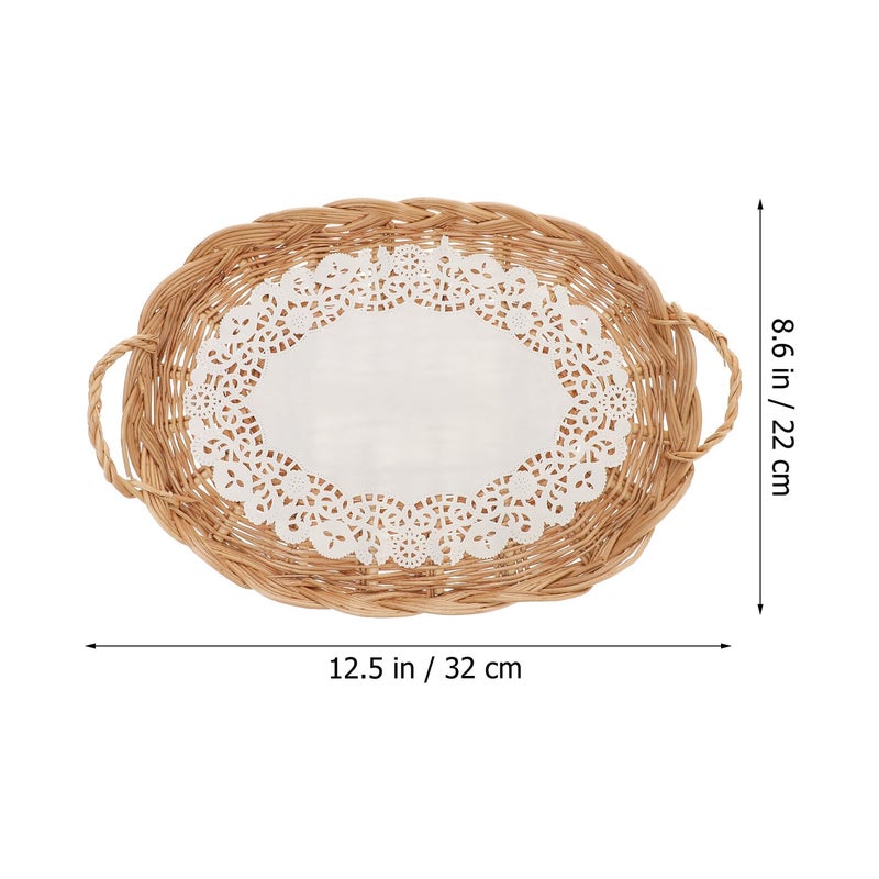 Hand Woven Rattan Oval Basket Natural Color with Handle for Fruit Bread Snack Serving - Image 3