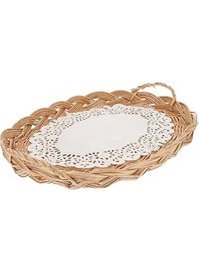 Hand Woven Rattan Oval Basket Natural Color with Handle for Fruit Bread Snack Serving - Image 1