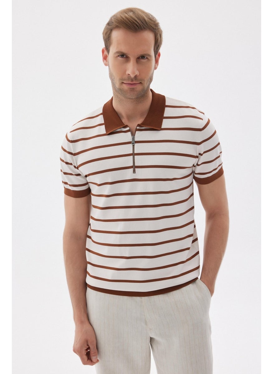 Odelon - Limited Men's Striped Polo Collar Rayon Knitwear T-Shirt Tile - Image 1