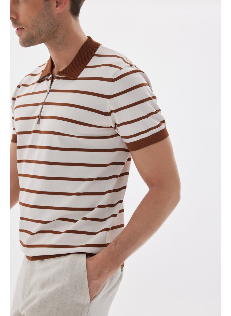 Odelon - Limited Men's Striped Polo Collar Rayon Knitwear T-Shirt Tile - Image 1