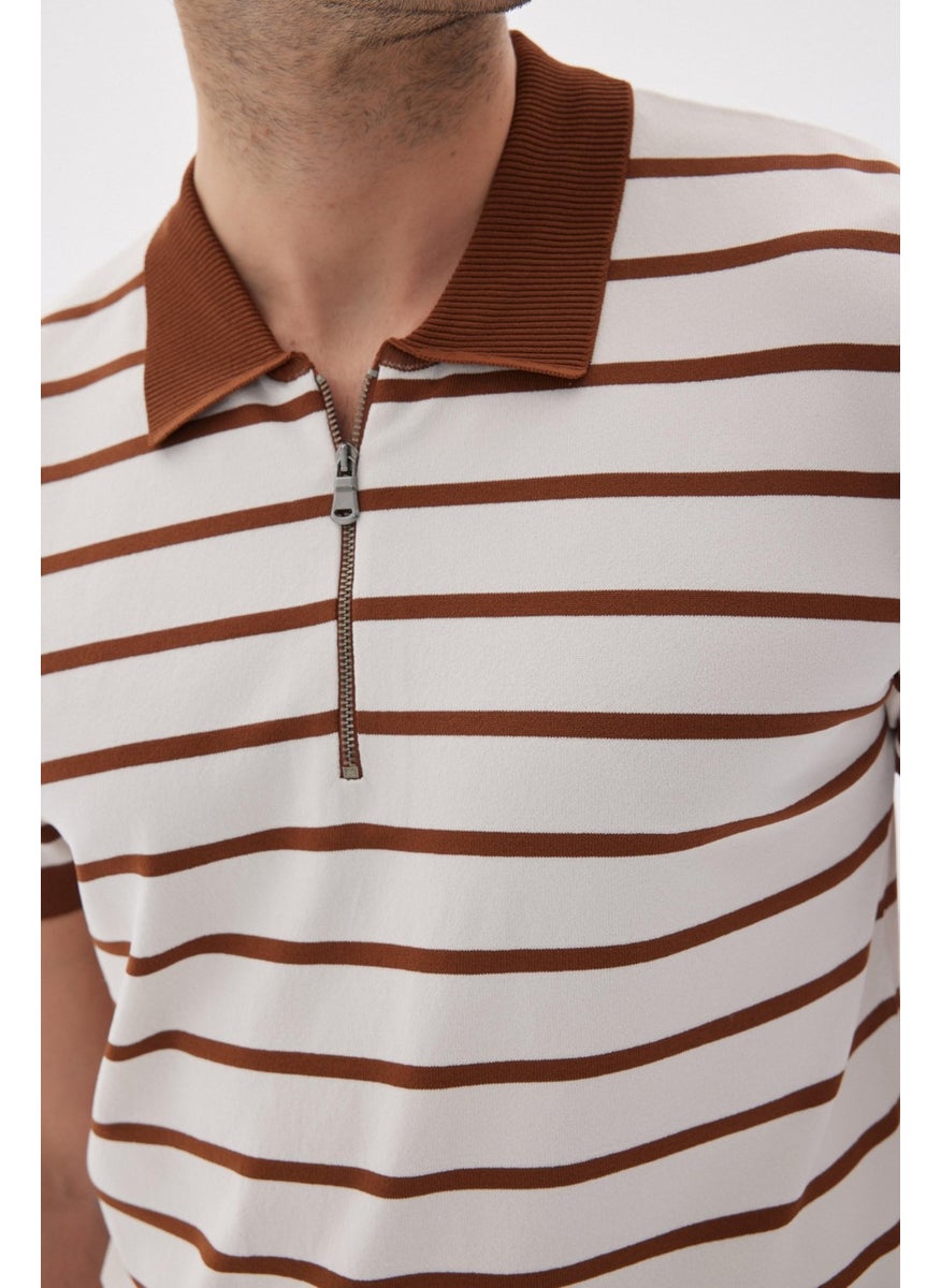 Odelon - Limited Men's Striped Polo Collar Rayon Knitwear T-Shirt Tile - Image 1
