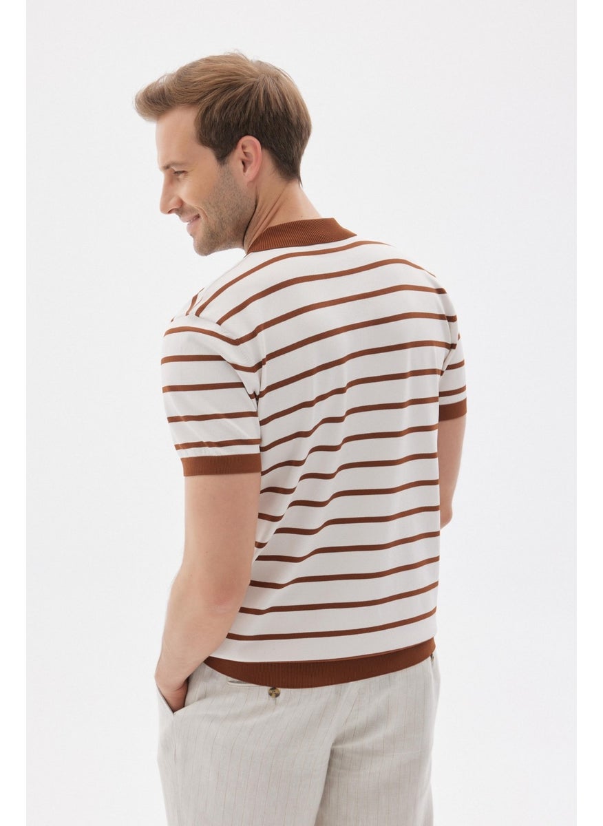 Odelon - Limited Men's Striped Polo Collar Rayon Knitwear T-Shirt Tile - Image 1