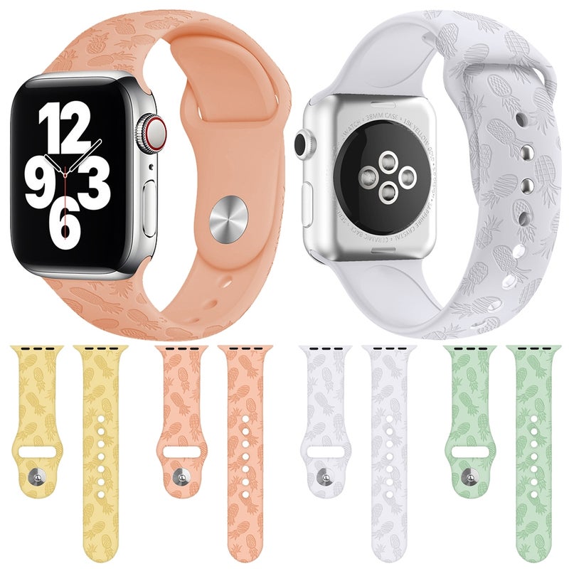 Pineapple Embossing Silicone Watch Band For Apple Watch Ultra 49mm&Watch Ultra 2 49mm / Series 9&8&7 45mm / SE 3&SE 2&6&SE&5&4 44mm / 3&2&1 42mm(White)
