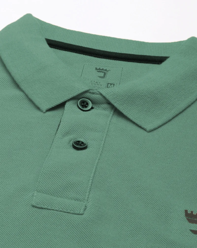 Joven Men Dusty Green Solid Polo Collar Pure Cotton T-Shirt