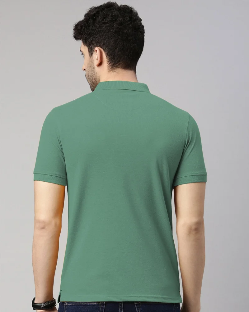 Joven Men Dusty Green Solid Polo Collar Pure Cotton T-Shirt