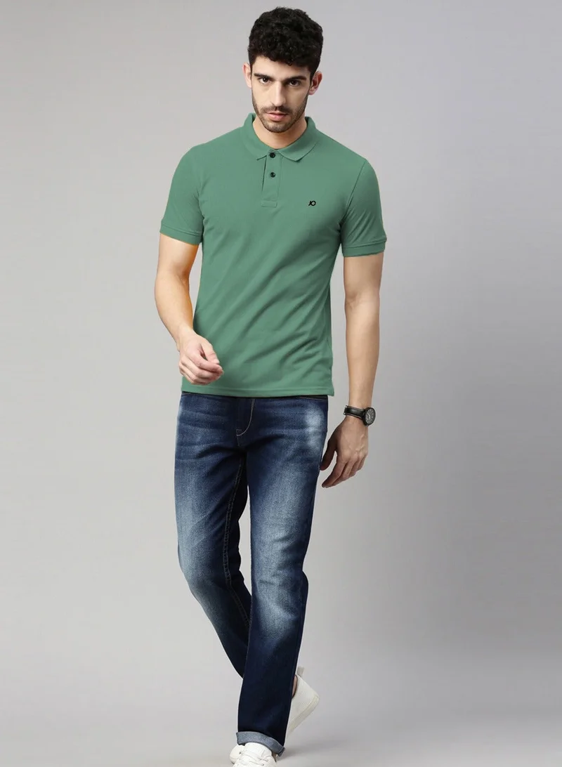 Joven Dusty Green Men Dusty Green Solid Polo Collar Pure Cotton T-Shirt for Men | Best Price UAE