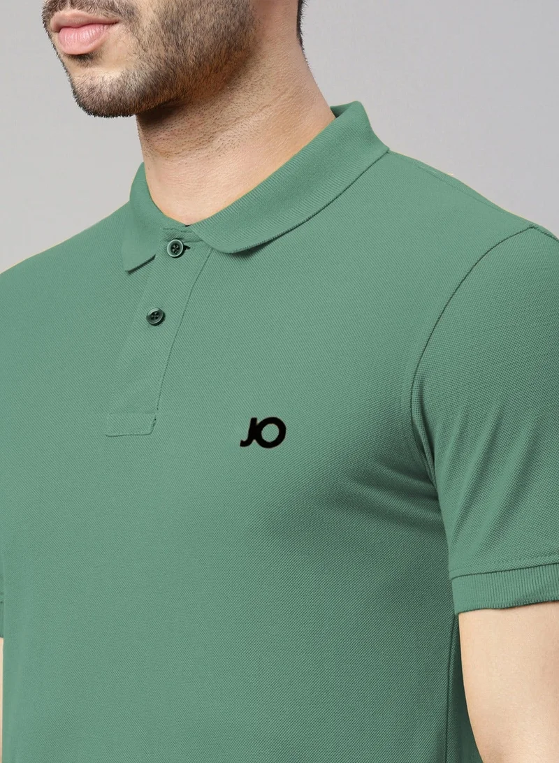 Joven Dusty Green Men Dusty Green Solid Polo Collar Pure Cotton T-Shirt for Men | Best Price UAE
