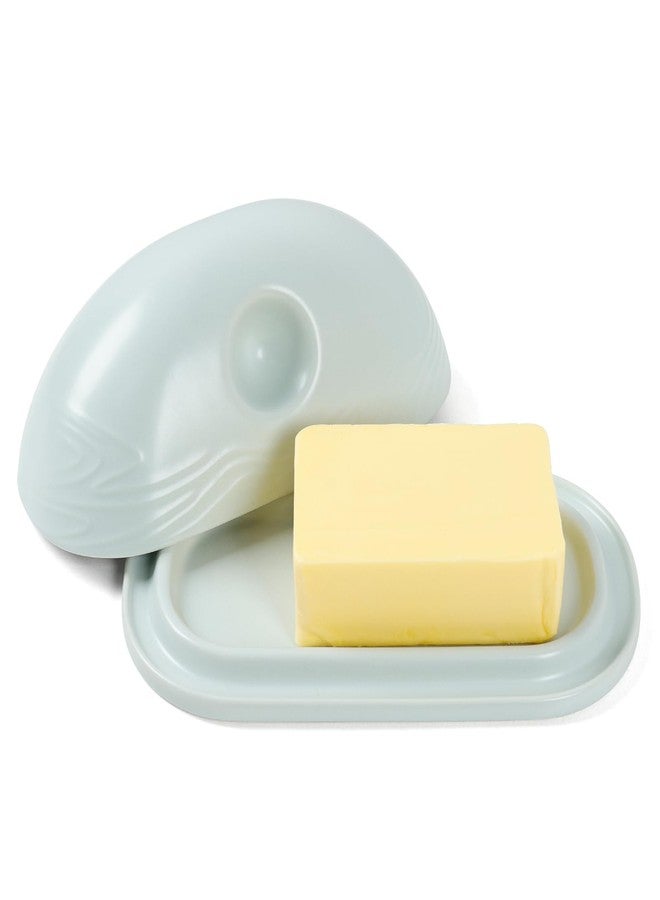 ZEBERBO Butter dish, Ceramic Small Butter Dish with Lid, Original Design Mini Butter Crock Keeper with Handle, Mini Butter Container Cover and Water Sealing 2 Ways Sealing Green - Image 1