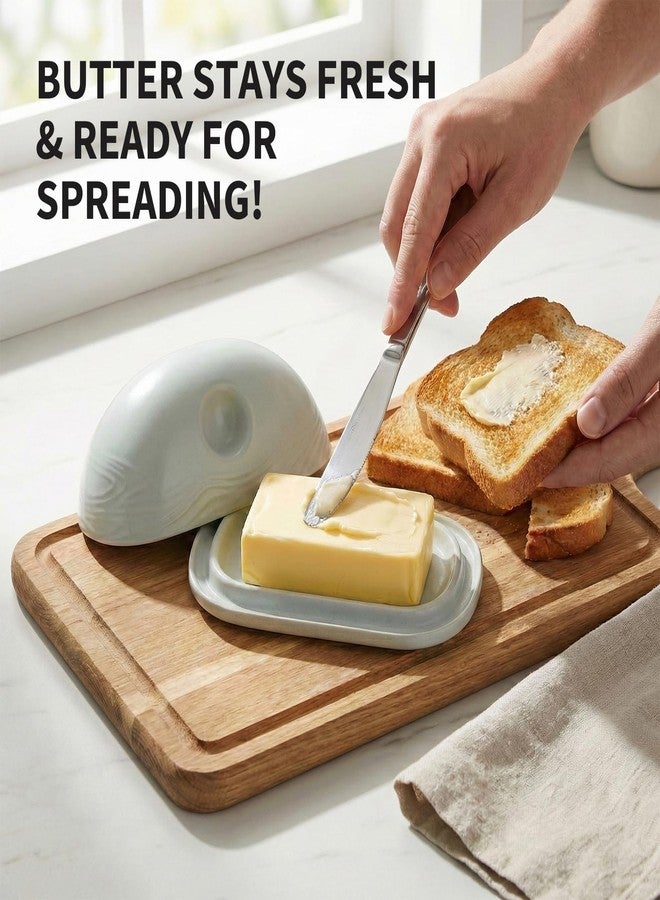 ZEBERBO Butter dish, Ceramic Small Butter Dish with Lid, Original Design Mini Butter Crock Keeper with Handle, Mini Butter Container Cover and Water Sealing 2 Ways Sealing Green - Image 5