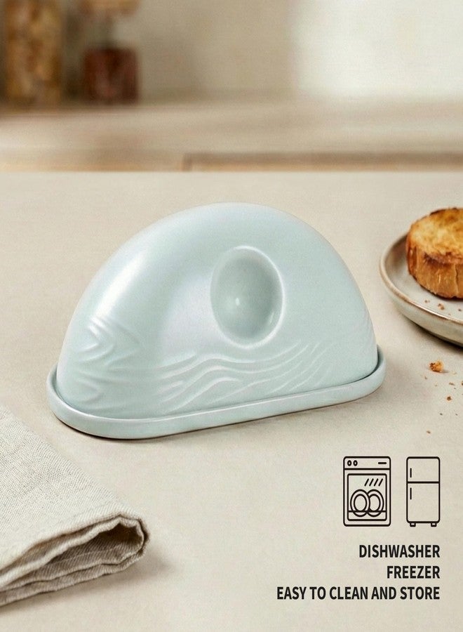 ZEBERBO Butter dish, Ceramic Small Butter Dish with Lid, Original Design Mini Butter Crock Keeper with Handle, Mini Butter Container Cover and Water Sealing 2 Ways Sealing Green - Image 3