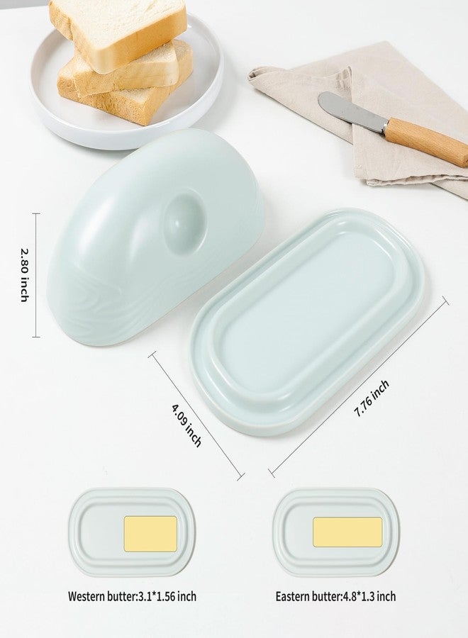 ZEBERBO Butter dish, Ceramic Small Butter Dish with Lid, Original Design Mini Butter Crock Keeper with Handle, Mini Butter Container Cover and Water Sealing 2 Ways Sealing Green - Image 2
