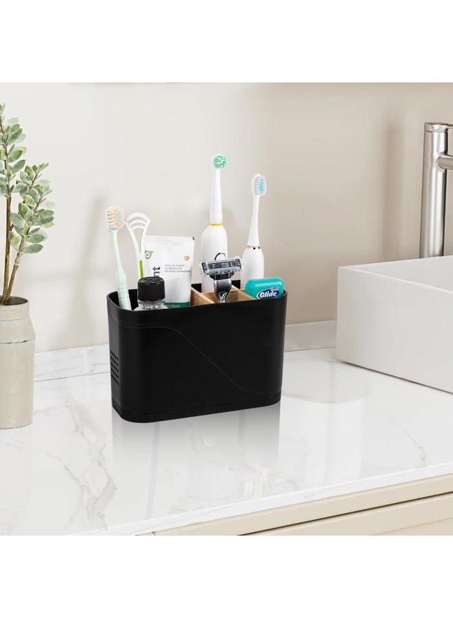 Heagoale Toothbrush Holders for Bathrooms, Electric Tooth Brush Holder with Bamboo Dividers Kids Toothbrush and Toothpaste Organizer for Bathroom Countertop Accessories Storage, 5 Slots, Black - Image 2