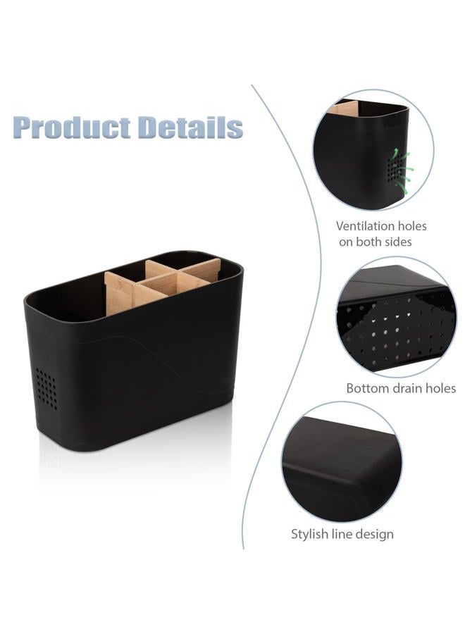 Heagoale Toothbrush Holders for Bathrooms, Electric Tooth Brush Holder with Bamboo Dividers Kids Toothbrush and Toothpaste Organizer for Bathroom Countertop Accessories Storage, 5 Slots, Black - Image 3