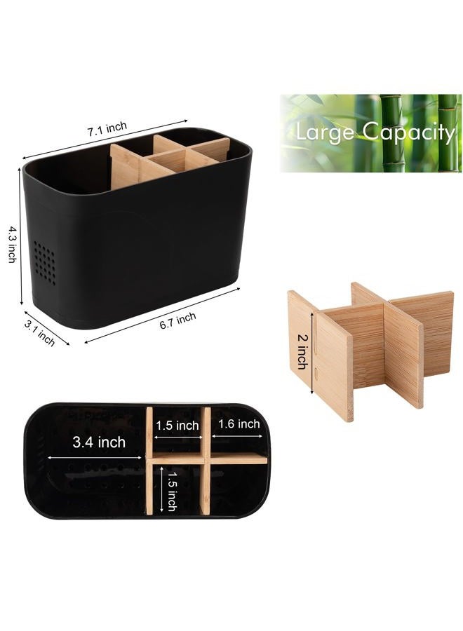 Heagoale Toothbrush Holders for Bathrooms, Electric Tooth Brush Holder with Bamboo Dividers Kids Toothbrush and Toothpaste Organizer for Bathroom Countertop Accessories Storage, 5 Slots, Black - Image 5