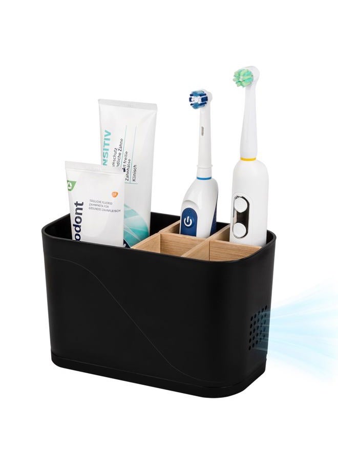 Heagoale Toothbrush Holders for Bathrooms, Electric Tooth Brush Holder with Bamboo Dividers Kids Toothbrush and Toothpaste Organizer for Bathroom Countertop Accessories Storage, 5 Slots, Black - Image 1