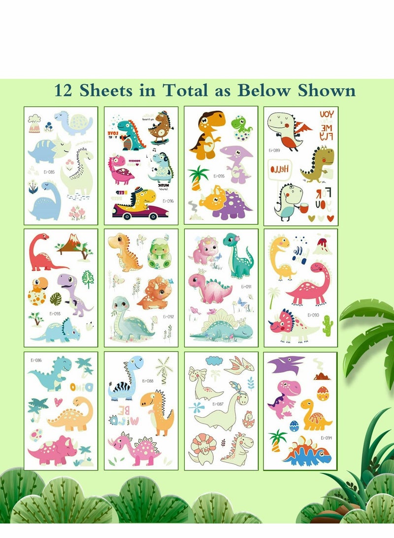 KASTWAVE Luminous Tattoos for Kids, Dinosaur Temporary Tattoos for Kids, 12 Sheets Glow Dinosaur Fake Tattoos Gifts Party Decorations for Children, Dinosaur Theme Party Tattoo Stickers for Girls Boys - Image 2