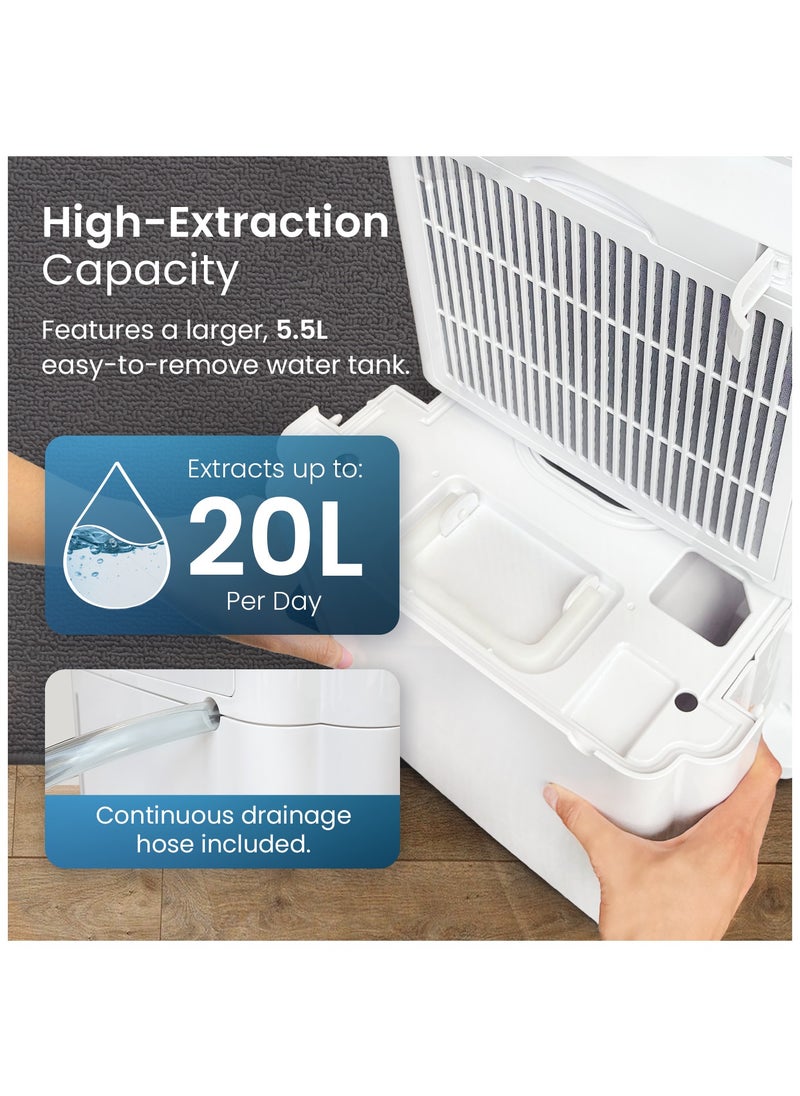 Pro Breeze - 20L/Day Compressor Dehumidifier - Energy Efficient with Laundry Mode, Humidity Sensor & Indicator, Carbon Air Filter for Mould, Damp & Moisture - Dehumidifiers for Home, Office & Bedroom - Image 1