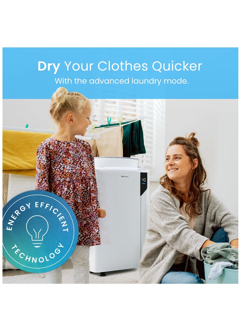 Pro Breeze - 20L/Day Compressor Dehumidifier - Energy Efficient with Laundry Mode, Humidity Sensor & Indicator, Carbon Air Filter for Mould, Damp & Moisture - Dehumidifiers for Home, Office & Bedroom - Image 1
