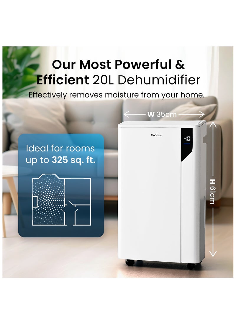 Pro Breeze - 20L/Day Compressor Dehumidifier - Energy Efficient with Laundry Mode, Humidity Sensor & Indicator, Carbon Air Filter for Mould, Damp & Moisture - Dehumidifiers for Home, Office & Bedroom - Image 1