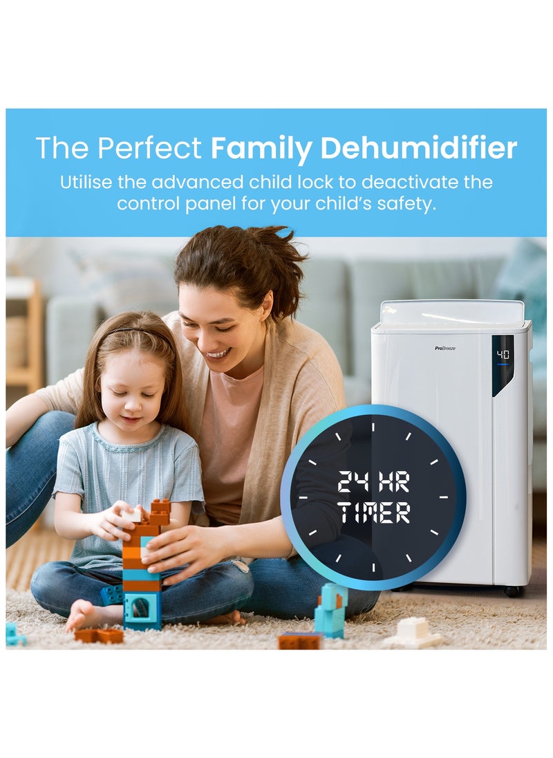 Pro Breeze - 20L/Day Compressor Dehumidifier - Energy Efficient with Laundry Mode, Humidity Sensor & Indicator, Carbon Air Filter for Mould, Damp & Moisture - Dehumidifiers for Home, Office & Bedroom - Image 1