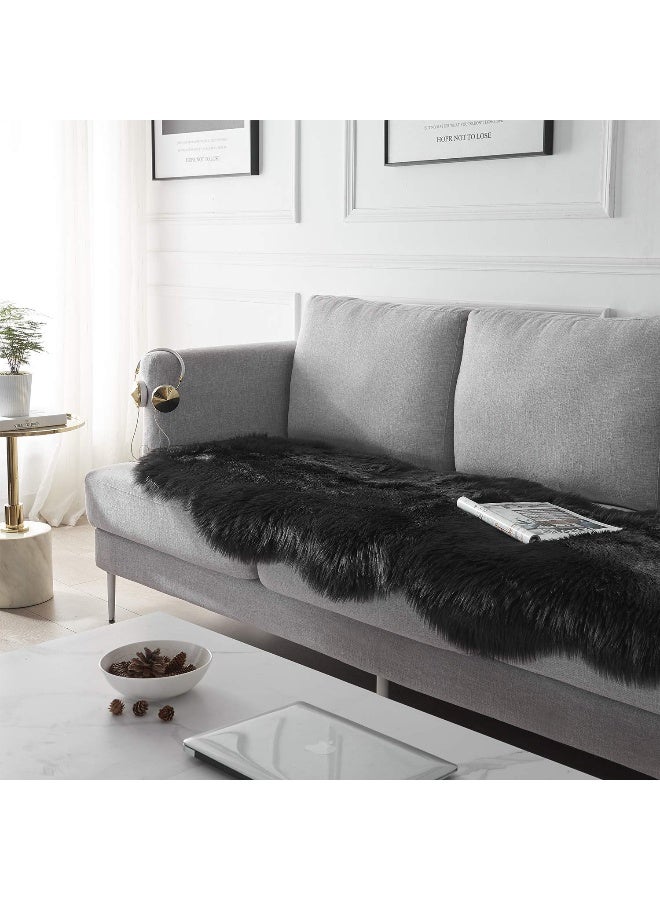 SERISSA Ultra Soft Fluffy Rug Black Faux Sheepskin Fur Area Rug Shaggy Couch Cover Seat Cushion Furry Carpet Beside Rugs for Bedroom Floor Sofa Living Room Runner 2x6 Feet Black - Image 3